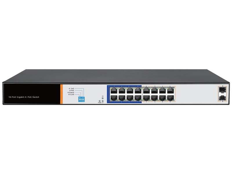 16 Port Gigabit AI PoE Switch with 2 SFP Uplink
