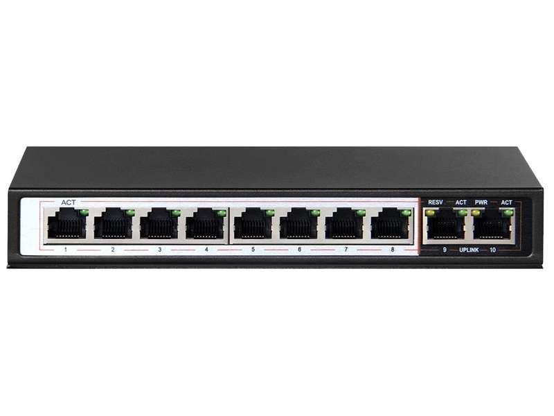 10 Port Gigabit Ethernet Switch with 8 AI PoE and 2 Uplink Ports