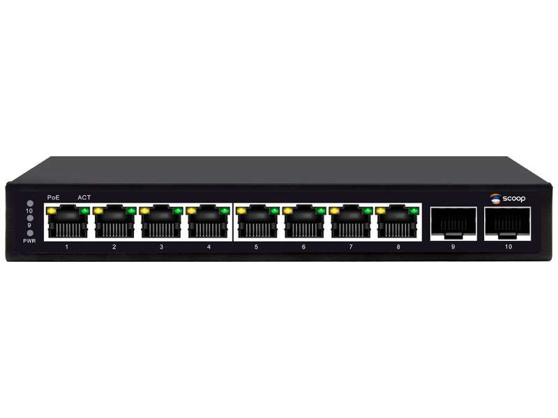 Scoop 8 Port Gigabit AI PoE 96W 2SFP Switch