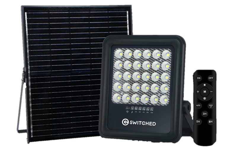 SWITCHED Urban PRO Series 100W Solar Floodlight with Remote - Black