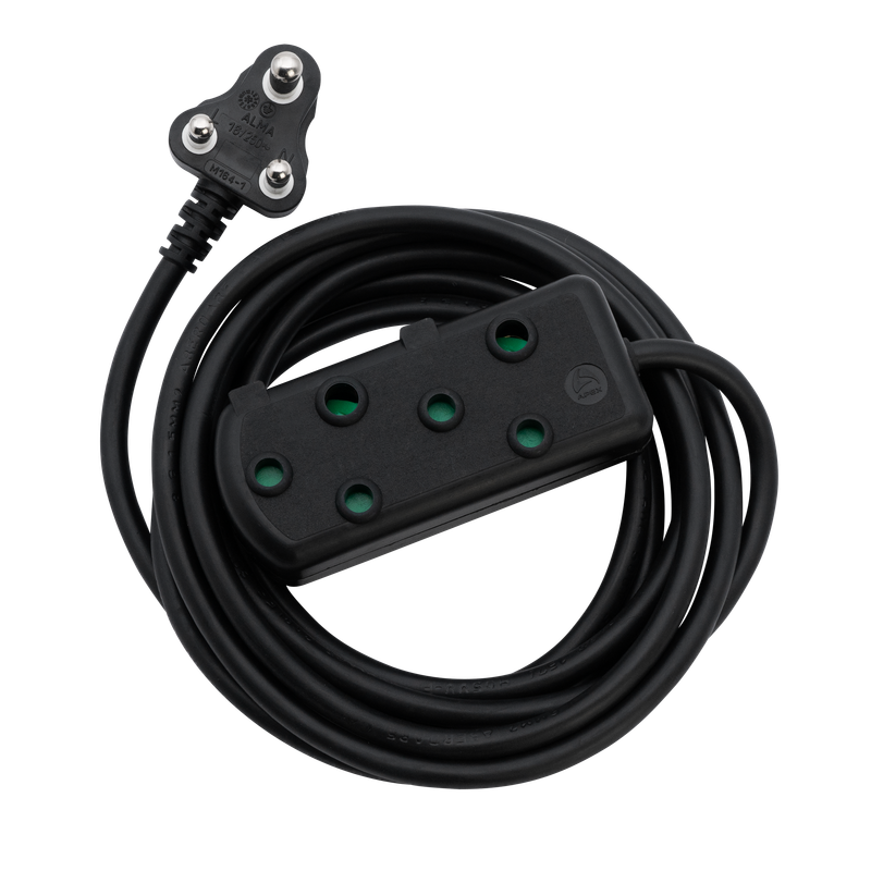 SWITCHED Light DUTY SBS EXTENSION LEADS 2 x 16A Socket 10m - Black