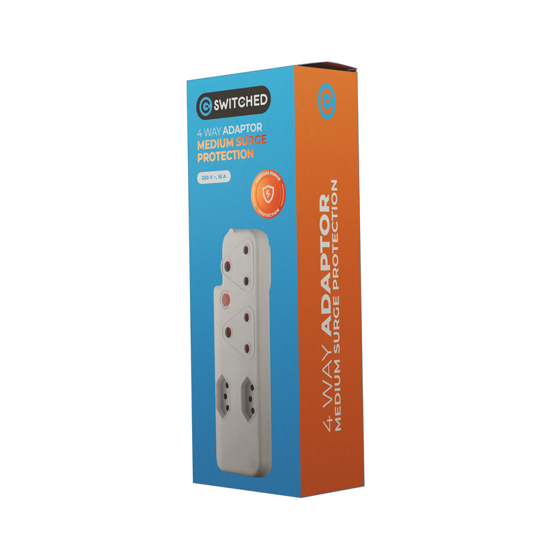SWITCHED 3 PIN Adaptor -2x16A2X5A 3PIN Euro+Medium Surge
