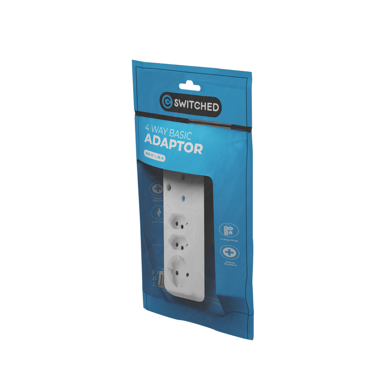 SWITCHED 3 PIN Adaptor -1x16A2X5A1 x 10A 3PIN Euro