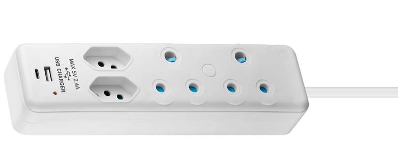 SWITCHED 4 Way Extension Lead with 1x Type C + 1x USB 2M