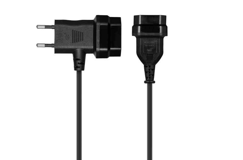 SWITCHED Easy Cable Extender 2Pin Euro to T Shape AC 2Pin Euro Socket 2M - Black
