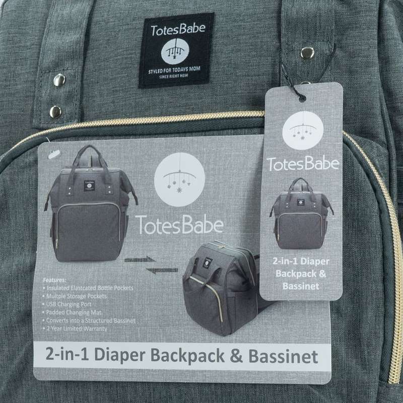 Totes Babe Alma Convertible Diaper Backpack Dark Grey