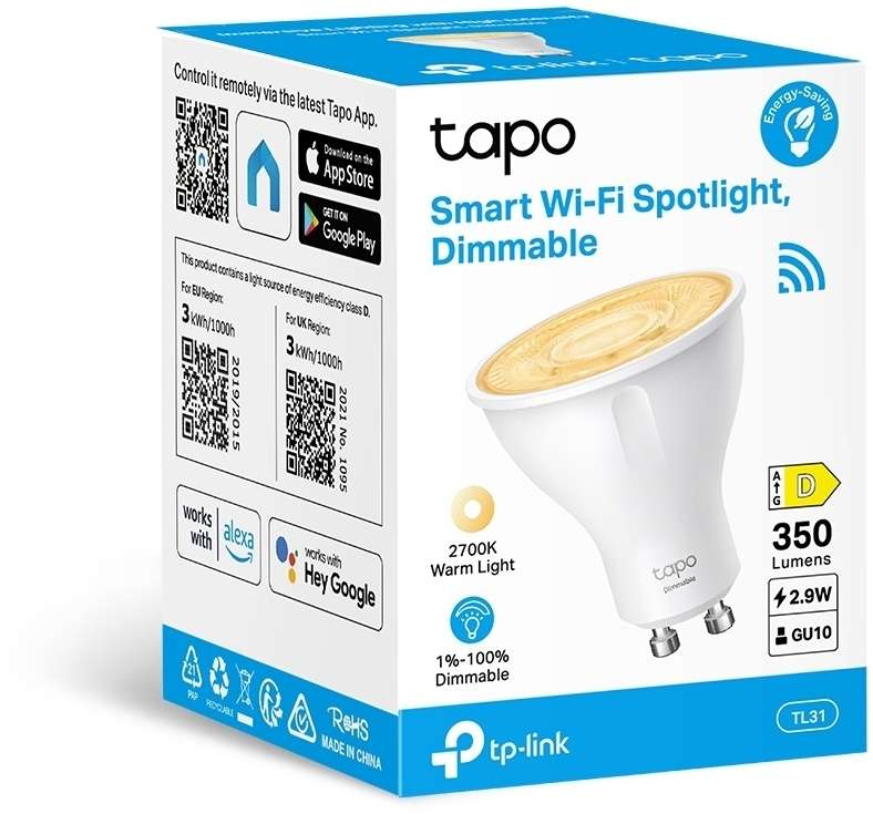TP-Link Tapo 2.9 Smart Wi-Fi Bulb 2.9W Warm White Dimmable GU10