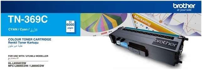 Brother High Yield Cyan Toner Cartridge for HLL8350CDW/ MFCL8600CDW/ MFCL8850CDW - TN-369C