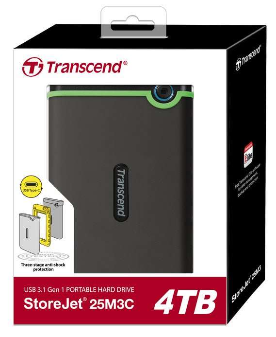 Transcend StoreJet 25MC Slimline Series Iron Grey 4TB 2.5 inch External Hard Drive