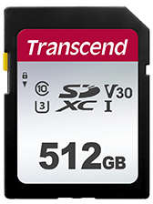Transcend 300s 512GB UHS-1 Class-10 U1 U3 V30 SDXC Memory Card