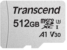 Transcend 512GB Micro SDXC Card - Class 10 Uhs-I U1/U3 V30 A1 with SD Adaptor