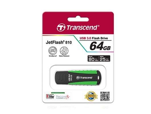 Transcend JetFlash 810 USB 3.0 Super Speed Rugged Flash Drive - 64GB Green