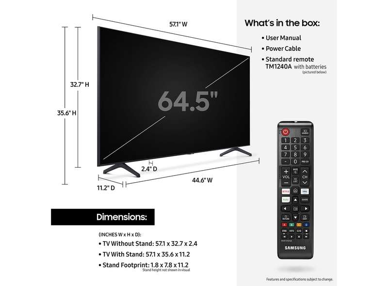 Samsung 65 inch Crystal UHD 4K Smart TV TU7000
