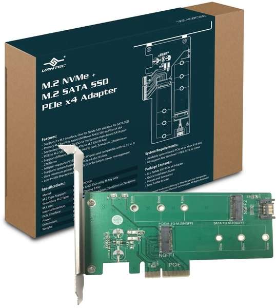 Vantec M.2 NVMe and M.2 SATA SSD PCIe x4 Adapter