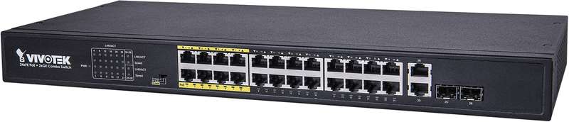 Vivotek 24x 10/100Mbps PoE + 2x Gigabit combo unmanaged Switch