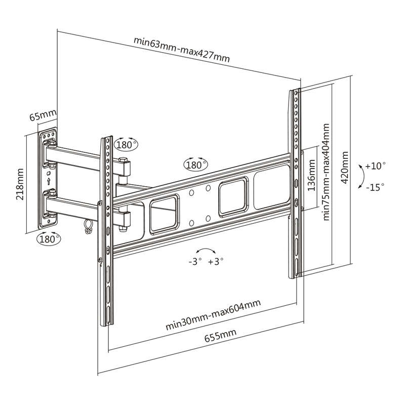 Space TV Full Motion Wall Mount TV Bracket for 37-70" Televisions