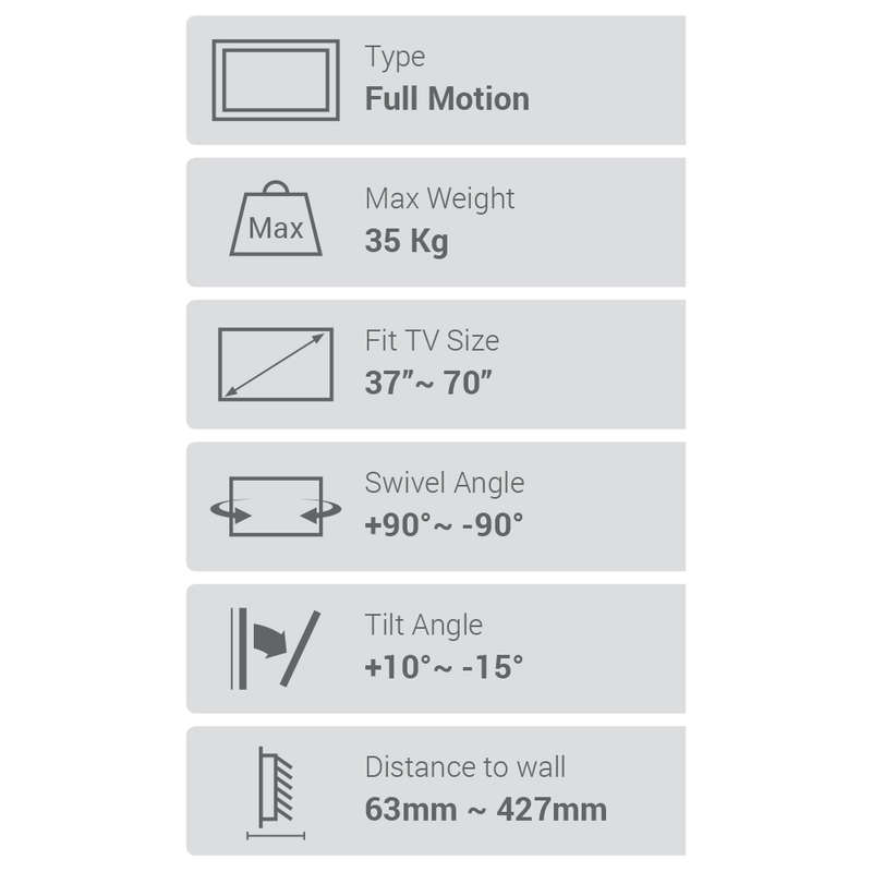 Space TV Full Motion Wall Mount TV Bracket for 37-70" Televisions