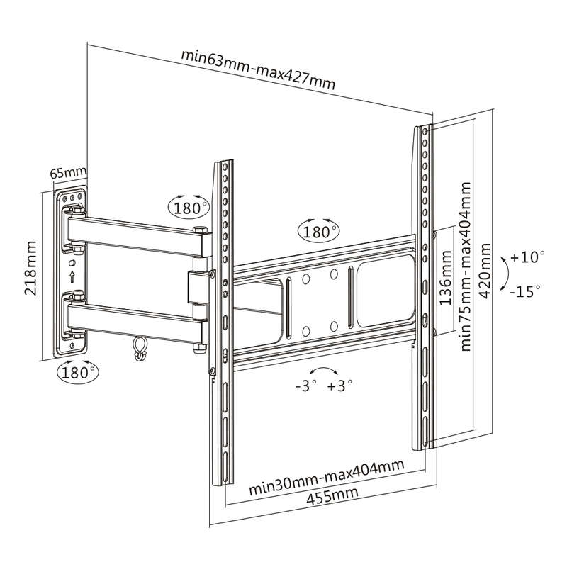 Space TV Full Motion Wall Mount TV Bracket for 32-55" Televisions