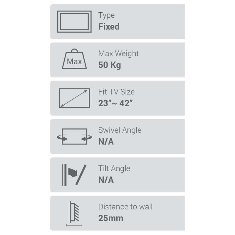 Space TV Slim Flush Wall Mount TV Bracket for 23"- 42" - Samsung LG Hisense