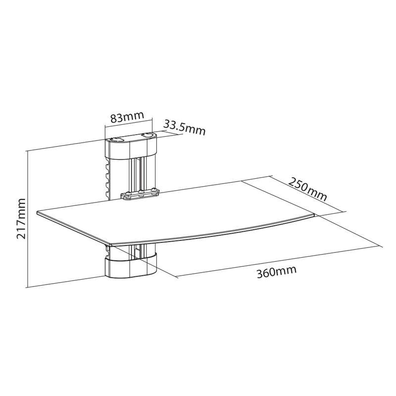 Space TV Smoked Glass Single Shelf Bracket for DVD AV & DSTV Components