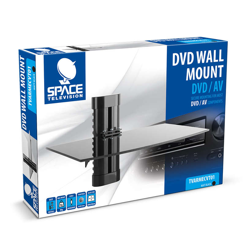 Space TV Smoked Glass Single Shelf Bracket for DVD AV & DSTV Components