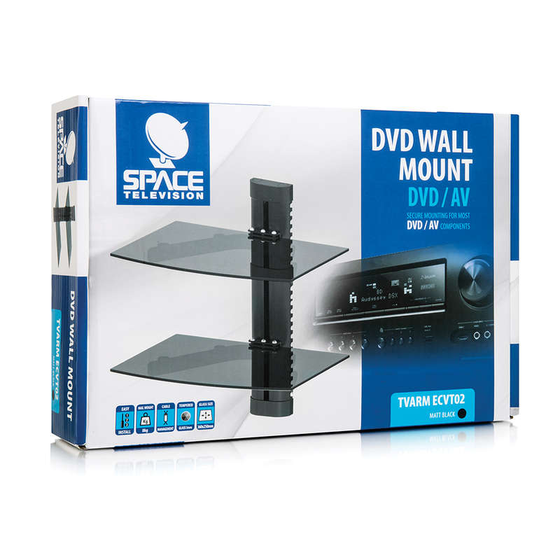 Space TV Smoked Glass Double Shelf Bracket for DVD AV & DSTV Components