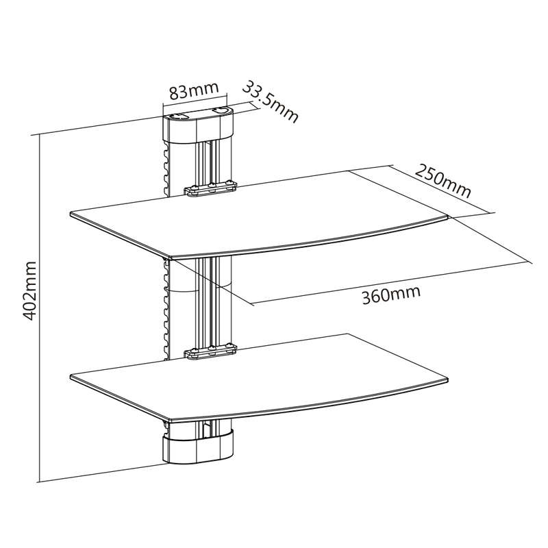 Space TV Smoked Glass Double Shelf Bracket for DVD AV & DSTV Components