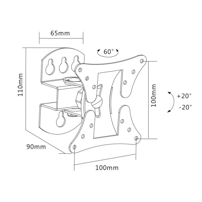 Space TV Compact TV Bracket with Swivel and Tilt for 13-27" TV's & Monitors