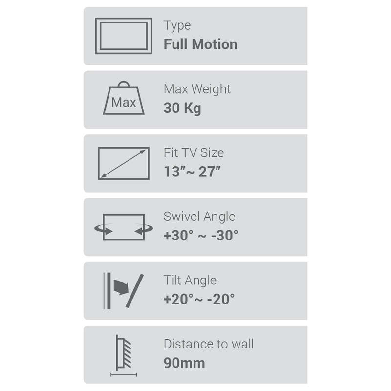 Space TV Compact TV Bracket with Swivel and Tilt for 13-27" TV's & Monitors