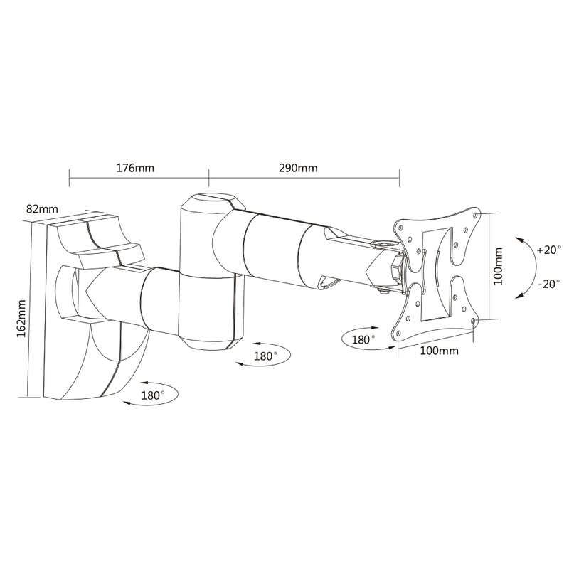 Space TV Elbowed TV Bracket with Swivel & Tilt for 13-27" TV's & Monitors
