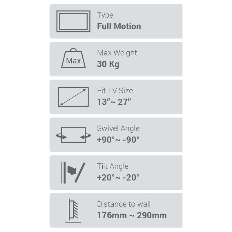 Space TV Elbowed TV Bracket with Swivel & Tilt for 13-27" TV's & Monitors