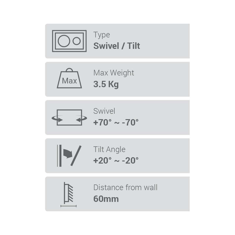Space TV Fixed Swivel & Tilt Speaker Brackets, Wall Mount - Set of 2
