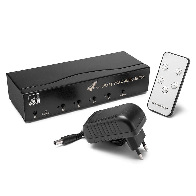 4CH VGA Switcher. Supports max 4 different VGA signal shifts, and display in one VGA screen.