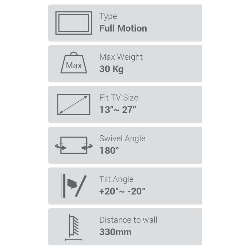 Space TV Extension TV Bracket with Swivel & Tilt for 13-27" TV's & Monitors