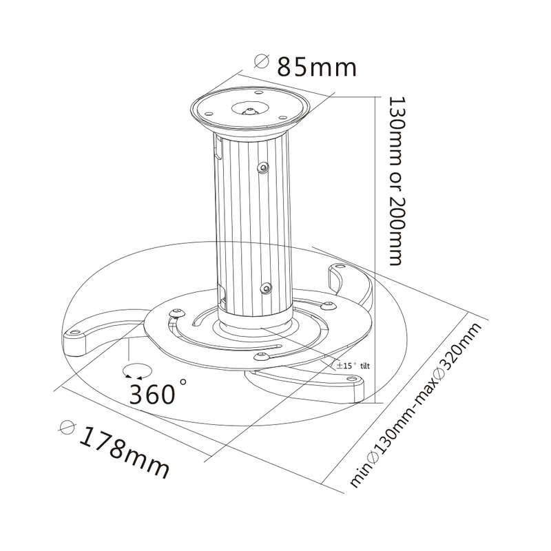 Space TV Universal Projector Bracket, Ceiling Mount - Samsung LG Acer