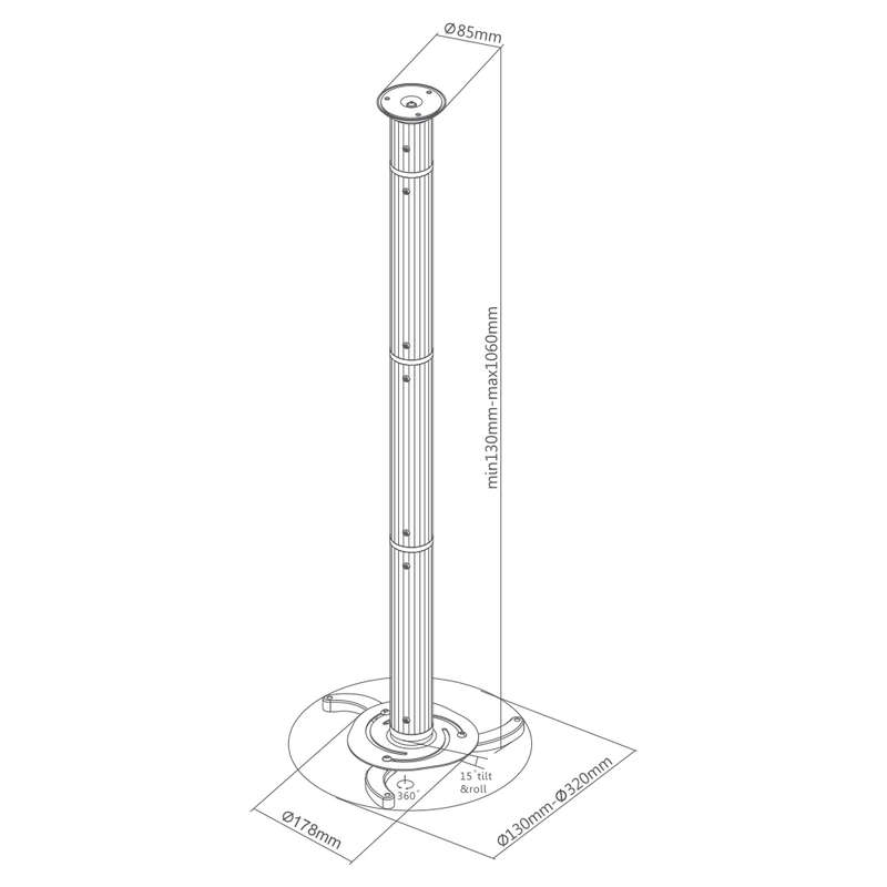 Space TV Universal Extendable Projector Bracket, Ceiling Mount