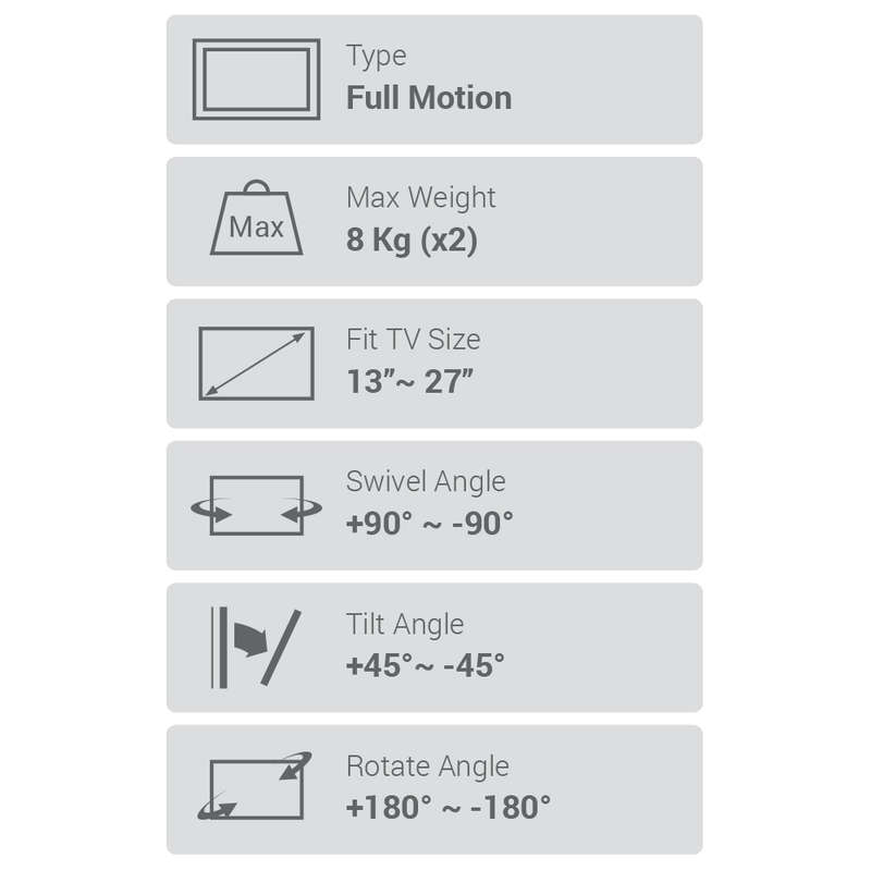 Space TV Adjustable Dual Monitor Desktop Mount for 13"-27" Monitors