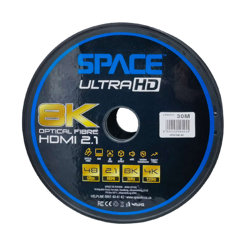 Space TV 8K HDMI Active Optical Fibre Cable ver2.1 - 48gbps - 30m reel