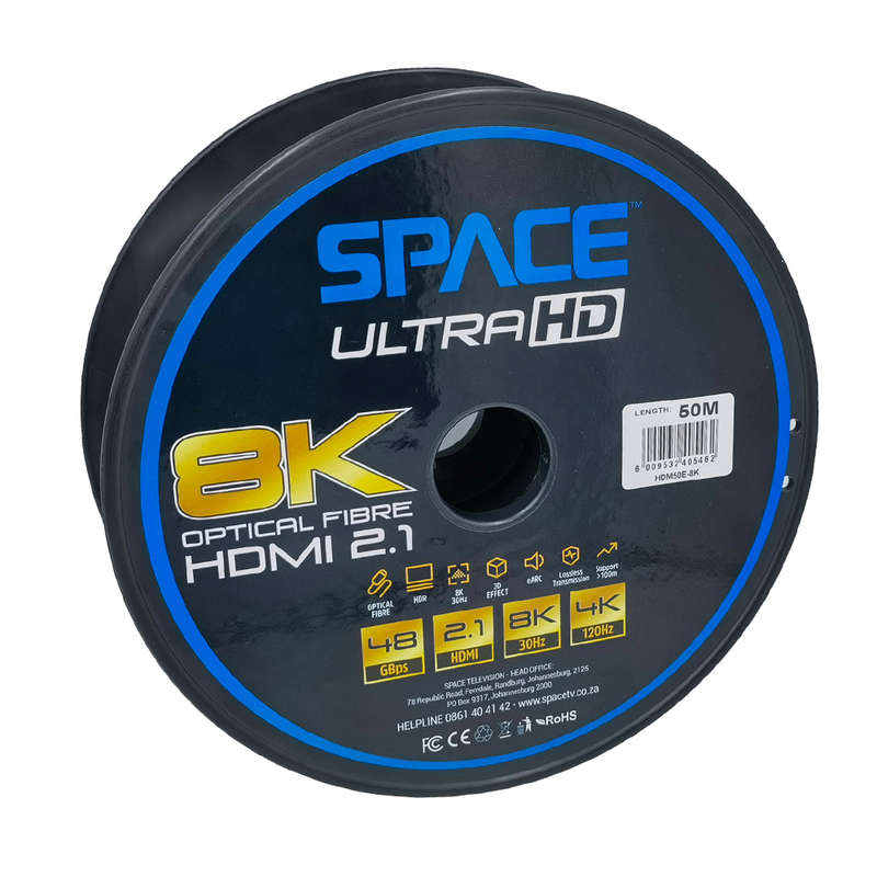 Space TV 8K HDMI Active Optical Fibre Cable ver2.1 - 48gbps - 50m reel