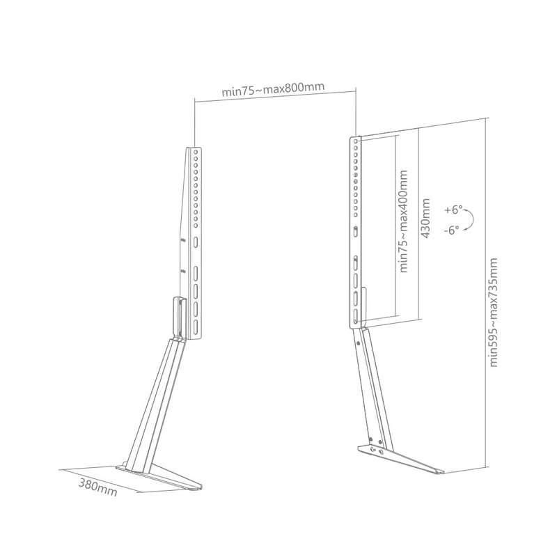 Space TV Adjustable Tabletop TV Stand 32 to 70 - Sleek Minimalist Design