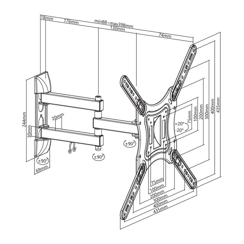 Space TV Full Motion Wall Mount TV Bracket - 23? to 55?
