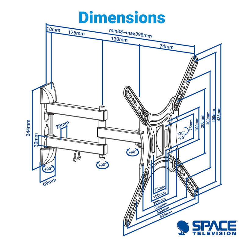 Space TV Full Motion Wall Mount TV Bracket - 23? to 55?
