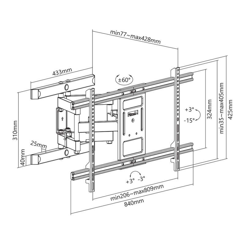 Space TV Full Motion Wall Mount TV Bracket for 43-90" Televisions