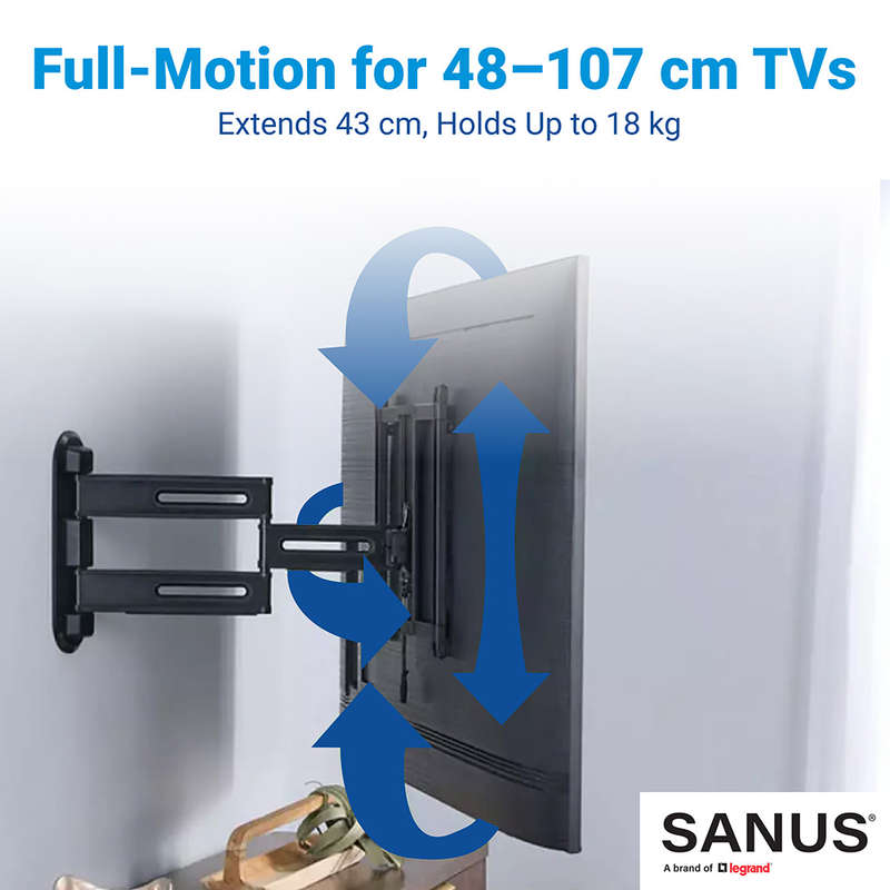 SANUS Advanced Full-Motion 4D + Shift TV Wall Mount Bracket for 19-43 TVs