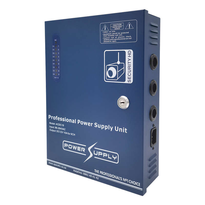 Space TV 9 Way Regulated Box Type CCTV Power Supply, 12V 10A, LOA approved