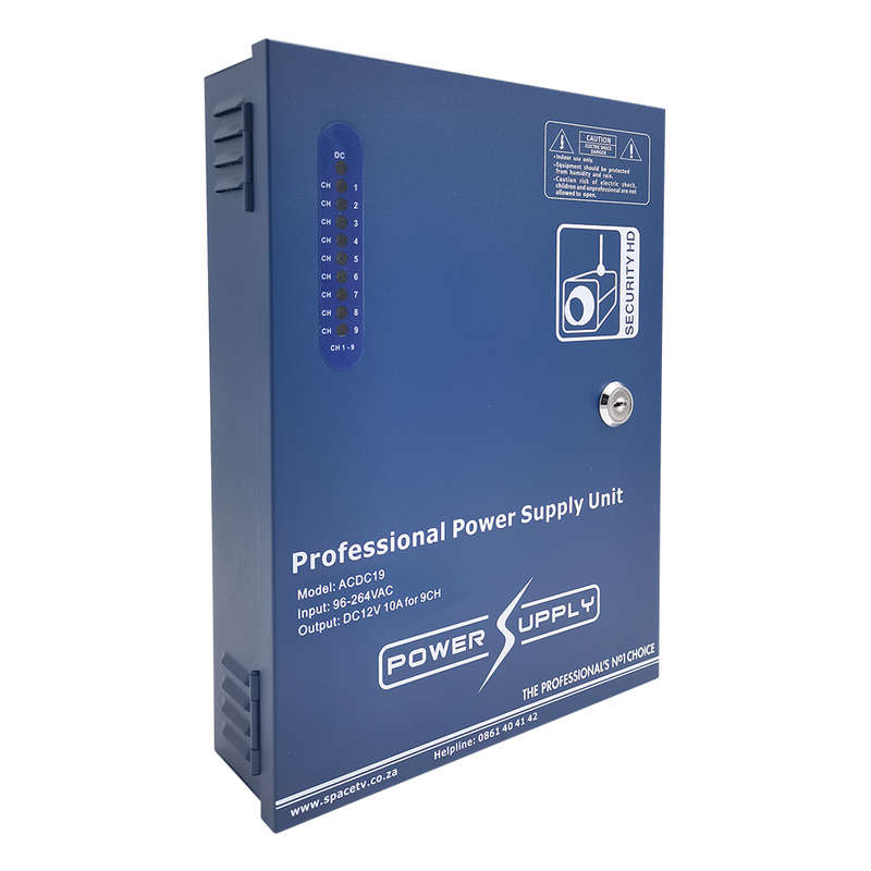 Space TV 9 Way Regulated Box Type CCTV Power Supply, 12V 10A, LOA approved
