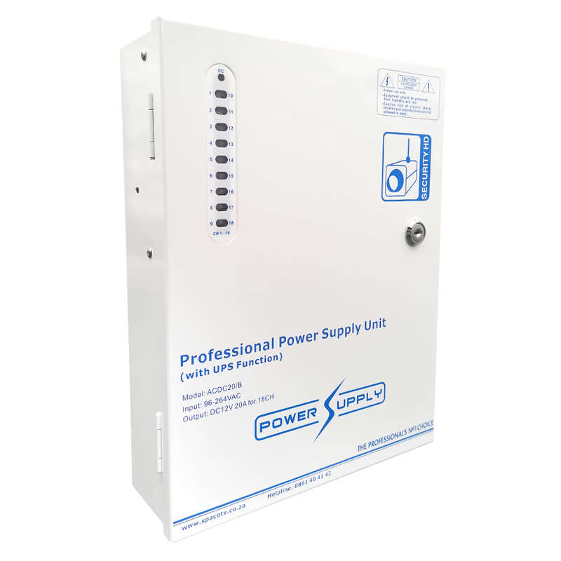Space TV 16 Way CCTV Power Supply with Battery Backup 12V 16A, LOA approved
