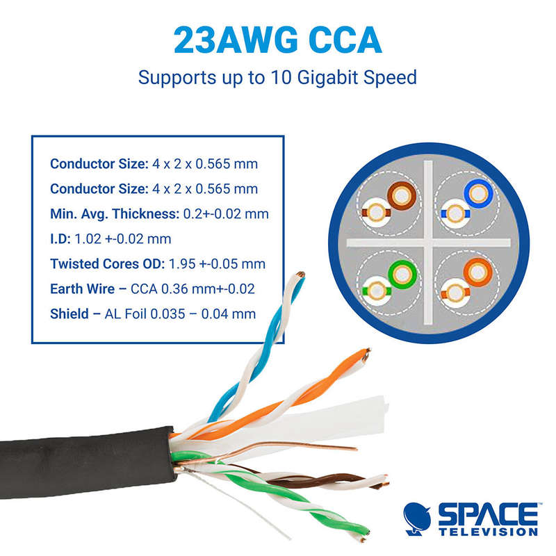 Space TV CAT6 Network LAN Cable - Outdoor Shielded CCA S/FTP - 100m
