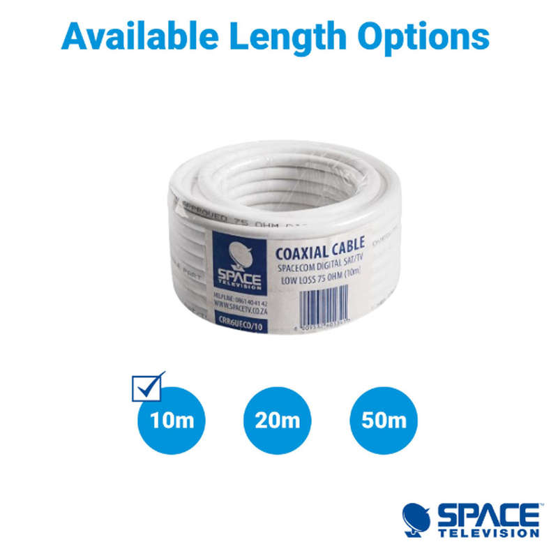 Space TV 10m Low Loss Aerial and DSTV OVHD Satellite RG6 Co-Axial Cable