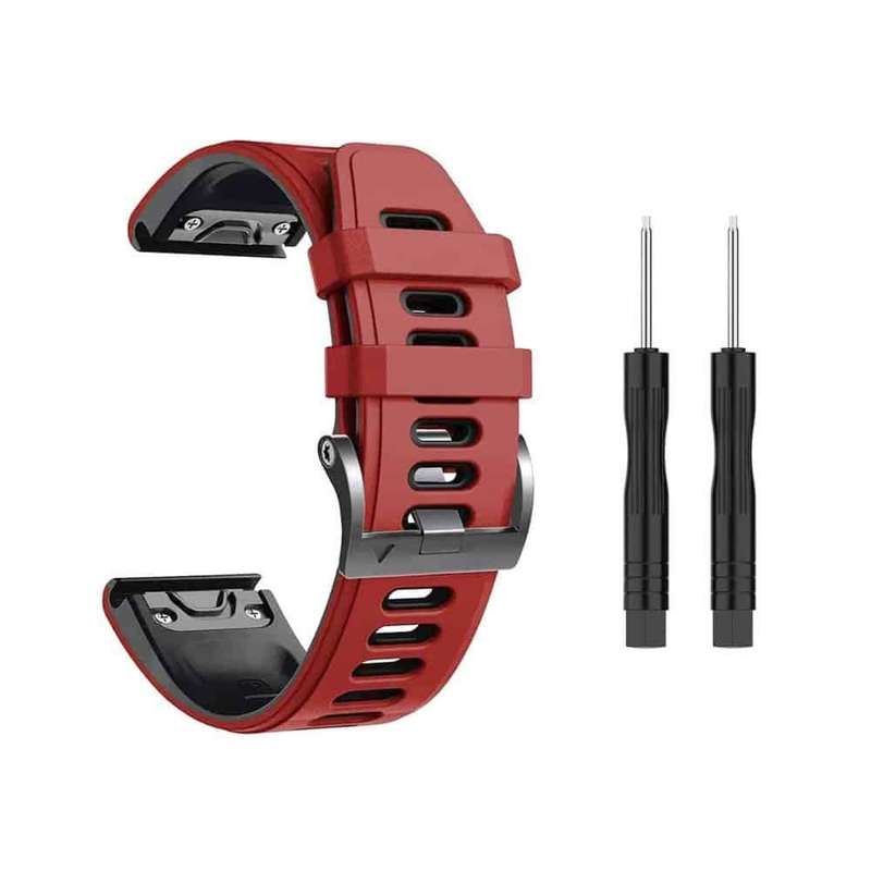 22mm Silicone Strap for Garmin Fenix 5/ Fenix 6- Red/Black